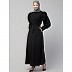 Gathered puffed sleeves abaya with long cuff - Black